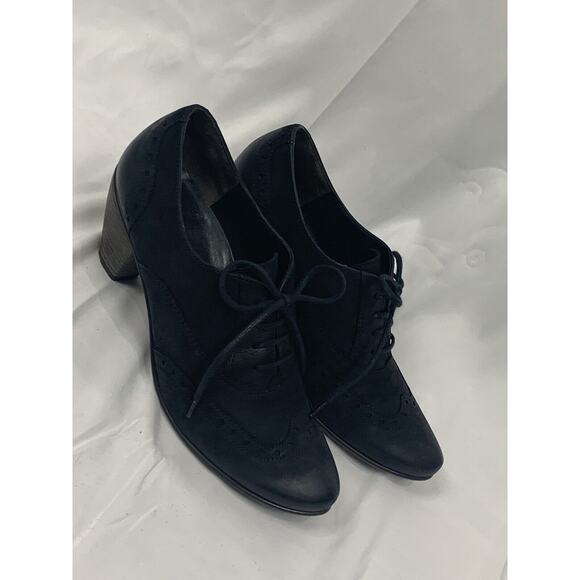 PAUL GREEN Kelsey Nubuck Wingtip Oxford Ankle Booties Pumps Chunky Heels 8 Black - Picture 11 of 14